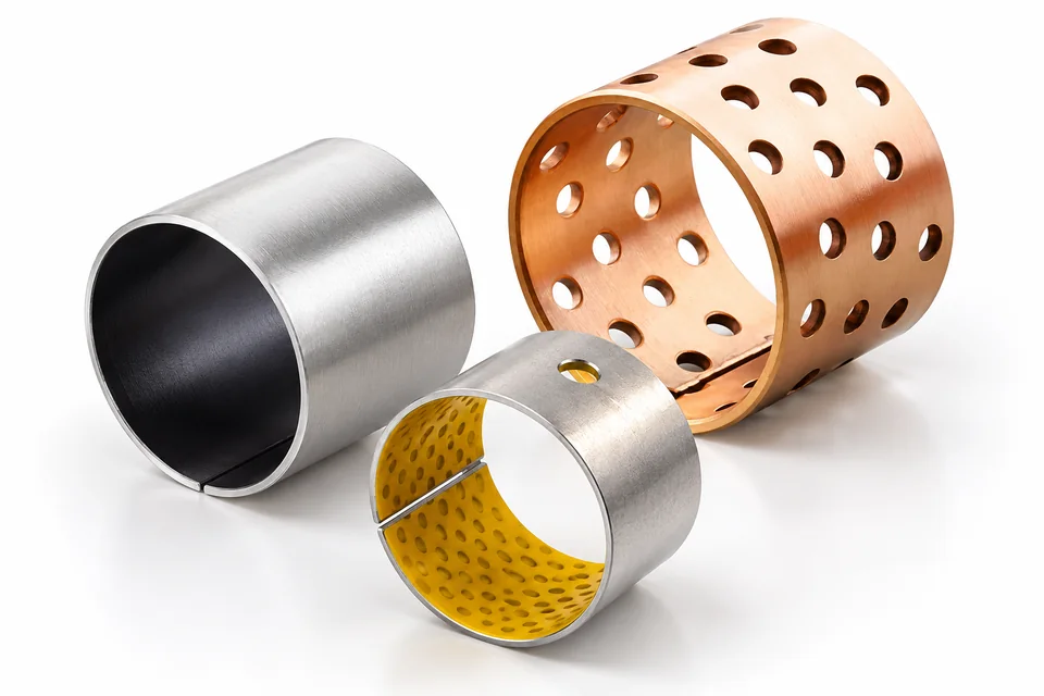 Втулки скольжения: металлополимерные PTFE и POM, бронзовые с отверстиями