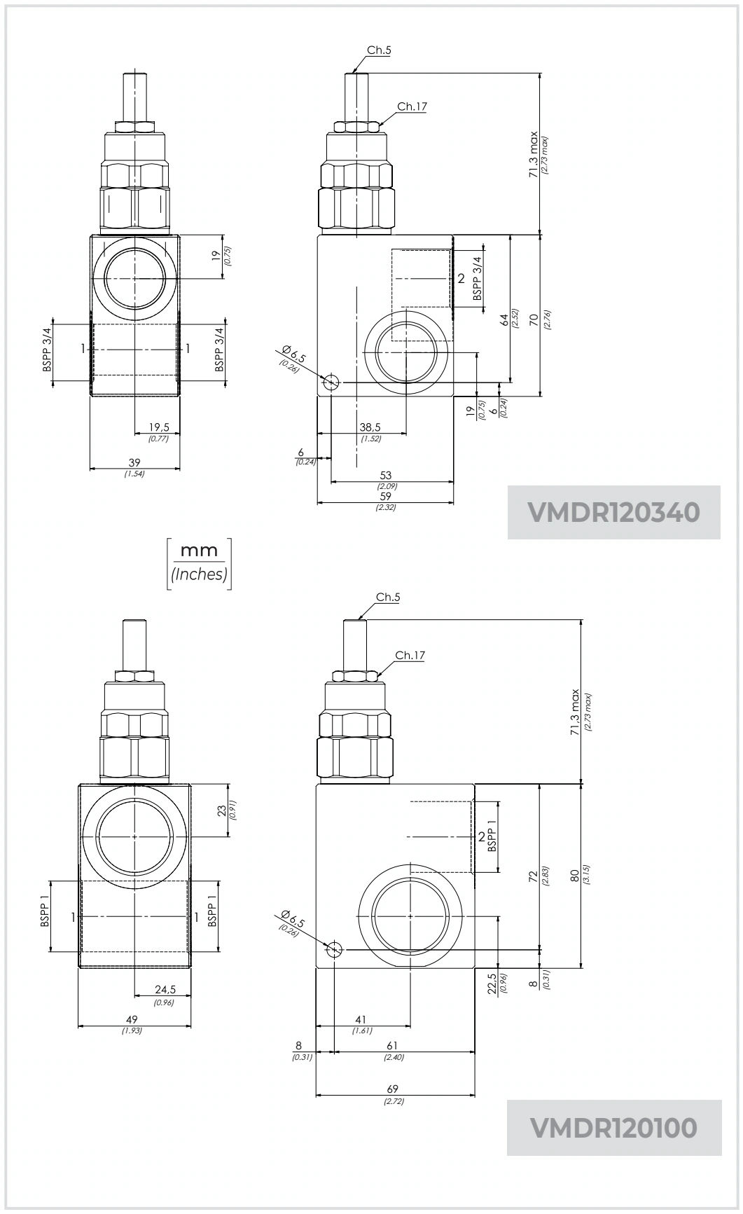 Габариты и присоединительные размеры VMDR120 — Oleoweb CAT24EI00.02 — PDF, с. 86; печатная с. 61.