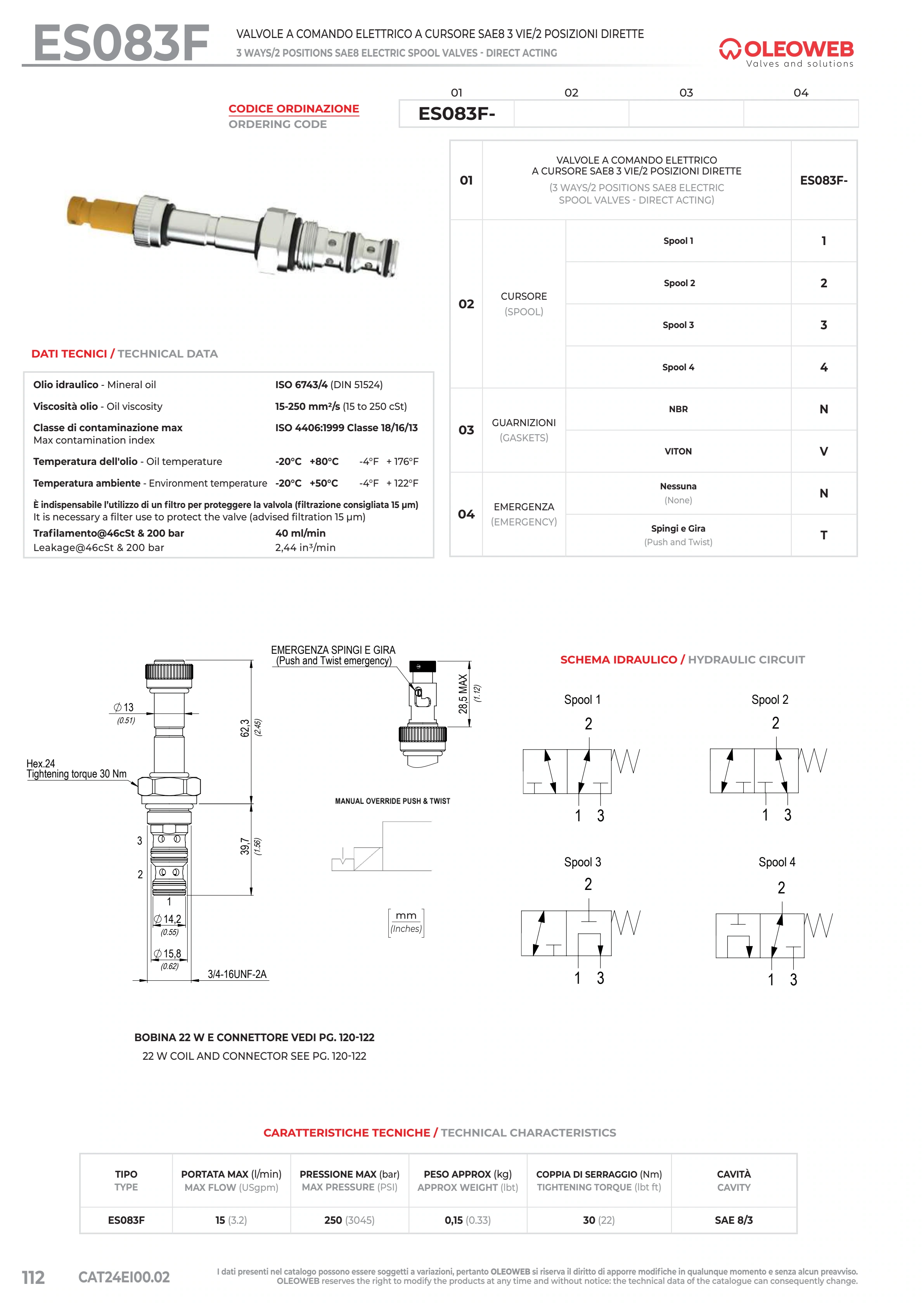 Полный технический лист ES083F — Oleoweb CAT24EI00.02 — PDF, с. 137; печатная с. 112.
