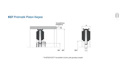 K57 — поршневое уплотнение / манжета Kastas, схема профиля и посадочные размеры