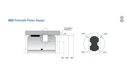 K62 — поршневое уплотнение / манжета Kastas, схема профиля и посадочные размеры