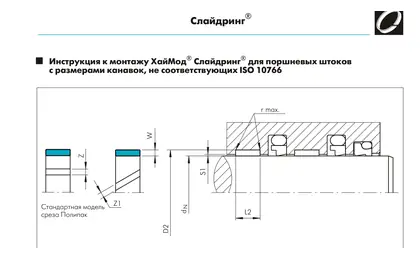 ХАЙМОД СЛАЙДРИНГ GRN — направляющее / опорно-направляющее кольцо Trelleborg, схема профиля и посадочные размеры